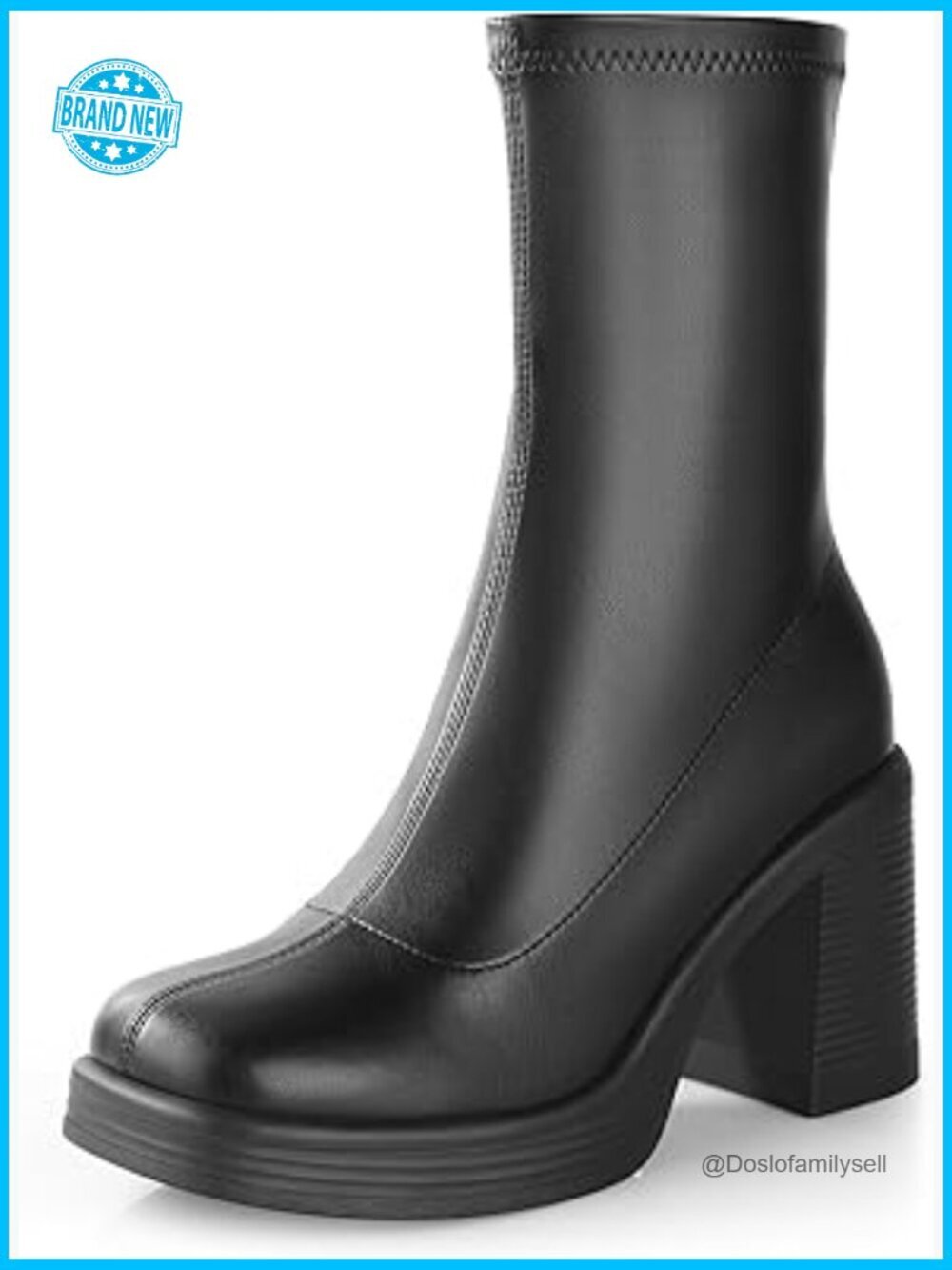 Chunky High Heel Platform Ankle Booties Square Toe Side Zipper Y2K Gogo Boots